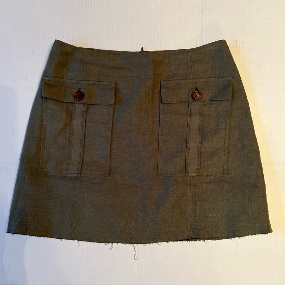 Venroy Sz S M Green Khaki Mini Skirt Australia 100% Linen Pockets